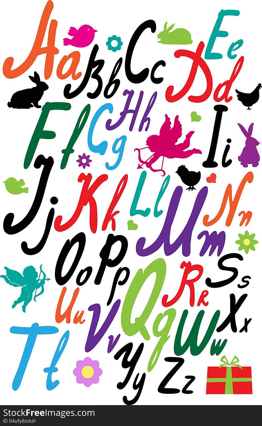 Handwriting alphabet. Raster version of illustration.