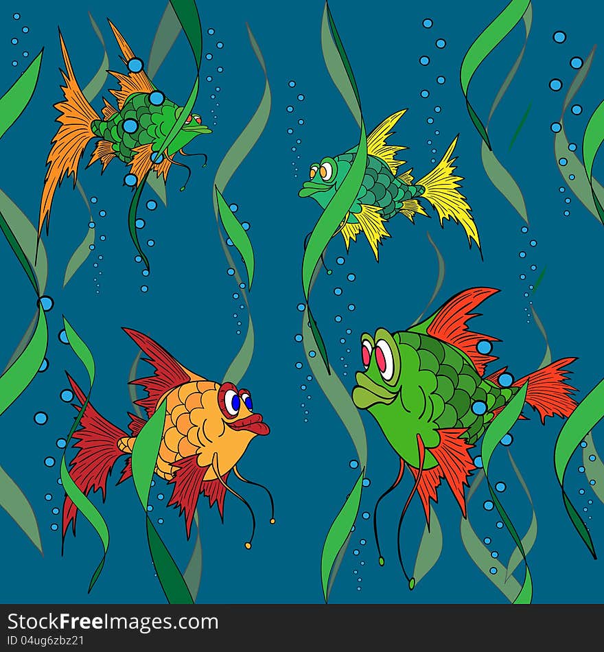 Fish in the sea. Vector illustration. Seamless texture. Fish in the sea. Vector illustration. Seamless texture.