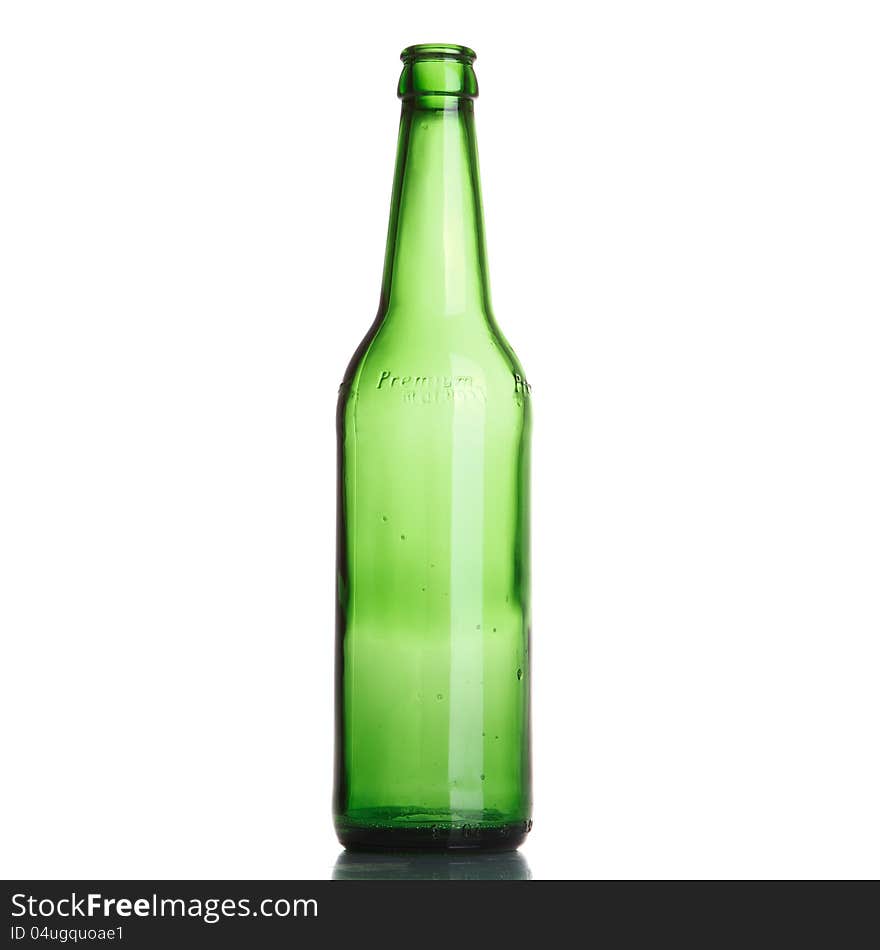 Green bottle isolated on the white.