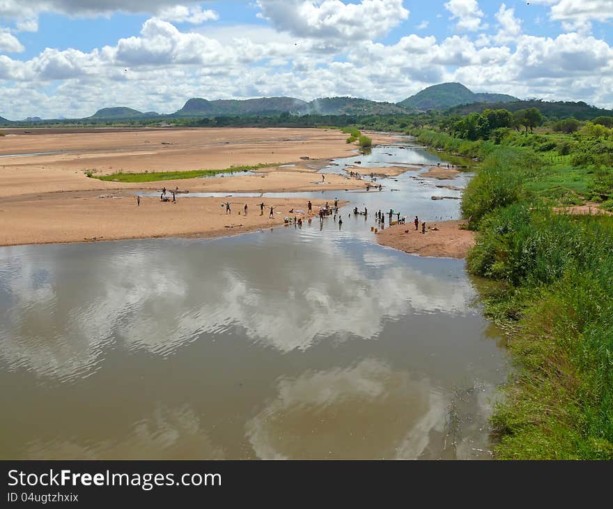 Africa. Mozambique. Prospect of river with washing people.