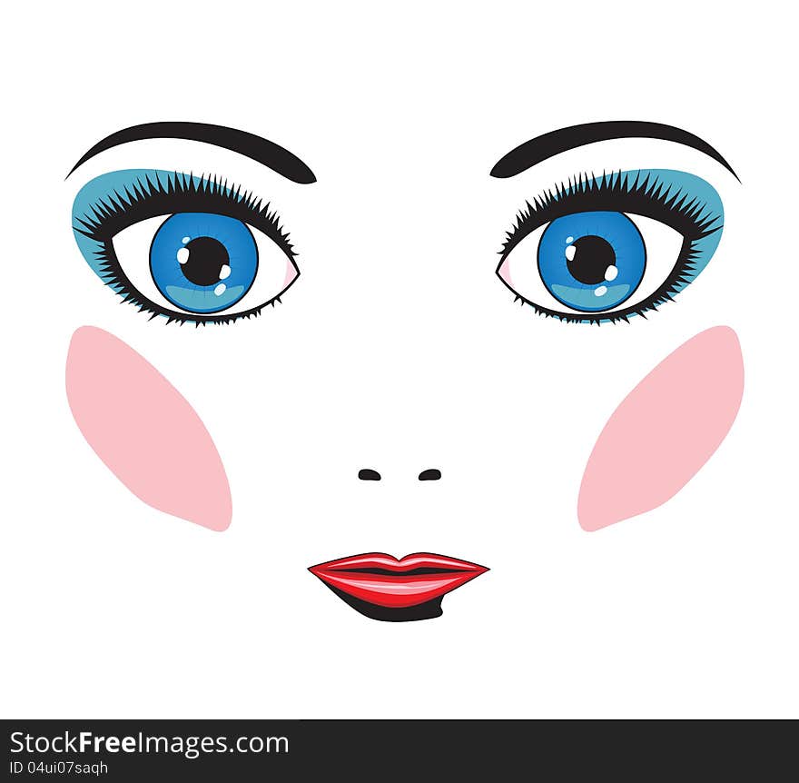 Illustration of abstract girl face with blue eyes.