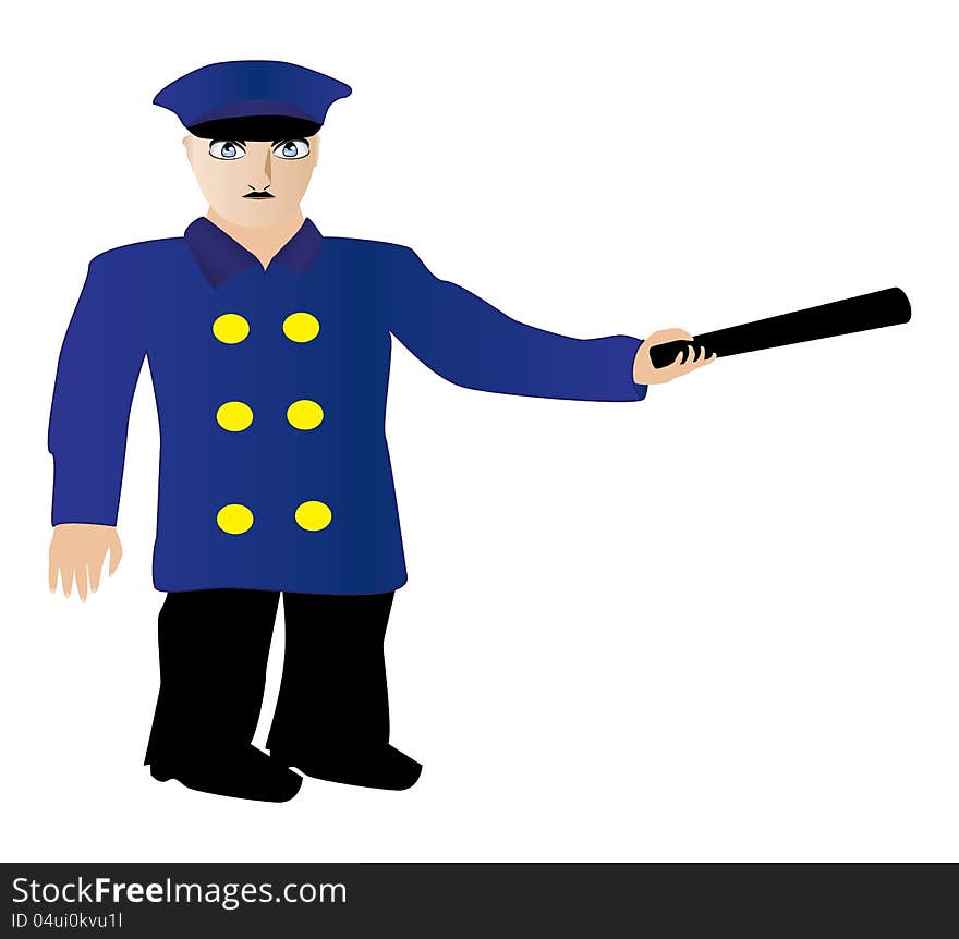 Illustration of cartoon policeman on white background. Illustration of cartoon policeman on white background.