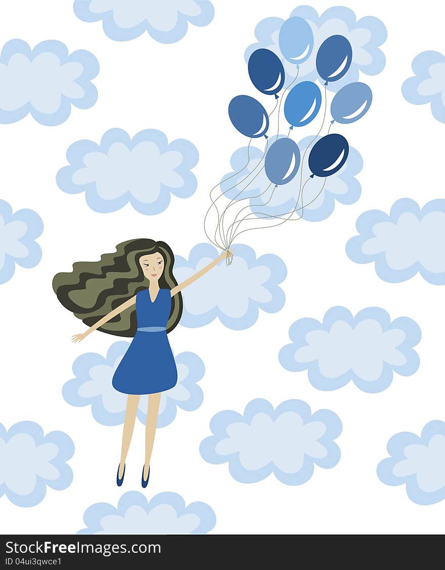 Girl with balloons, vector illustration