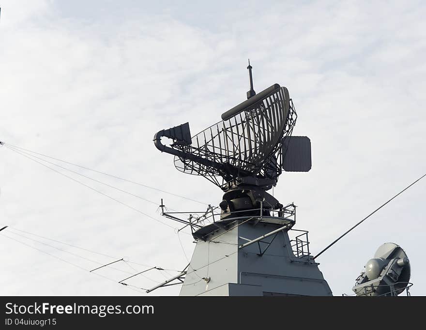 Modern, military ship radar.