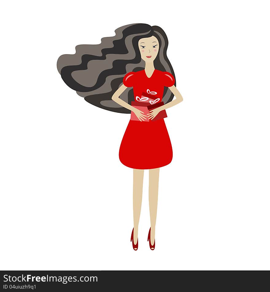 Girl holding gifts, vector illustration