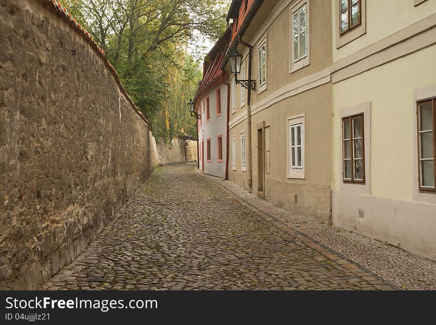 Foggy Morning In An Old Streets Of Prague.