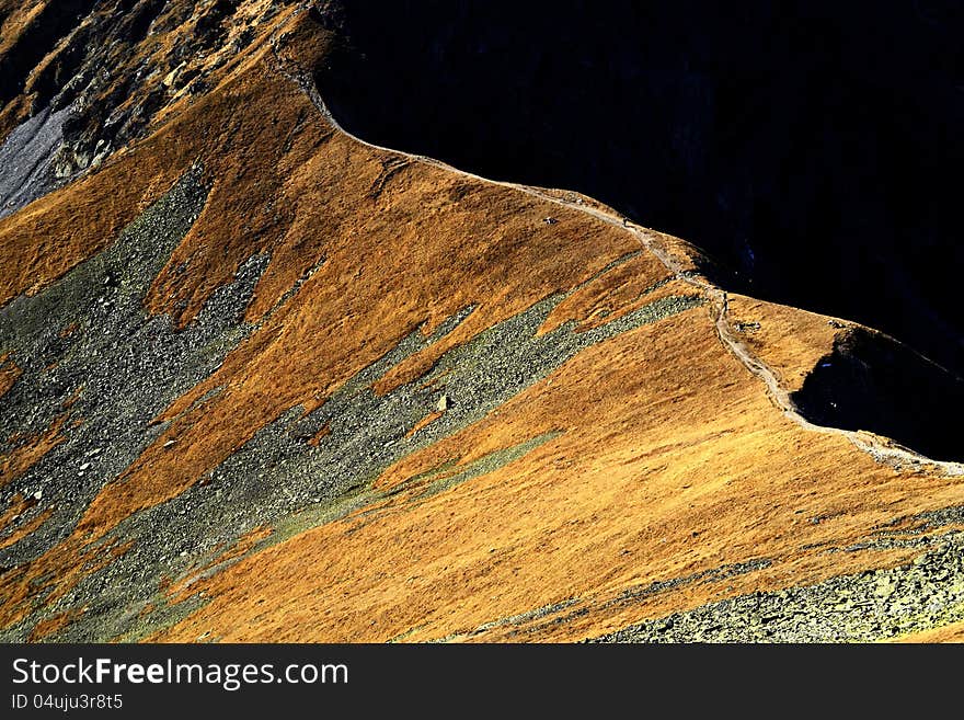 Background depicting a mountain ridge in the fall colors in the afternoon