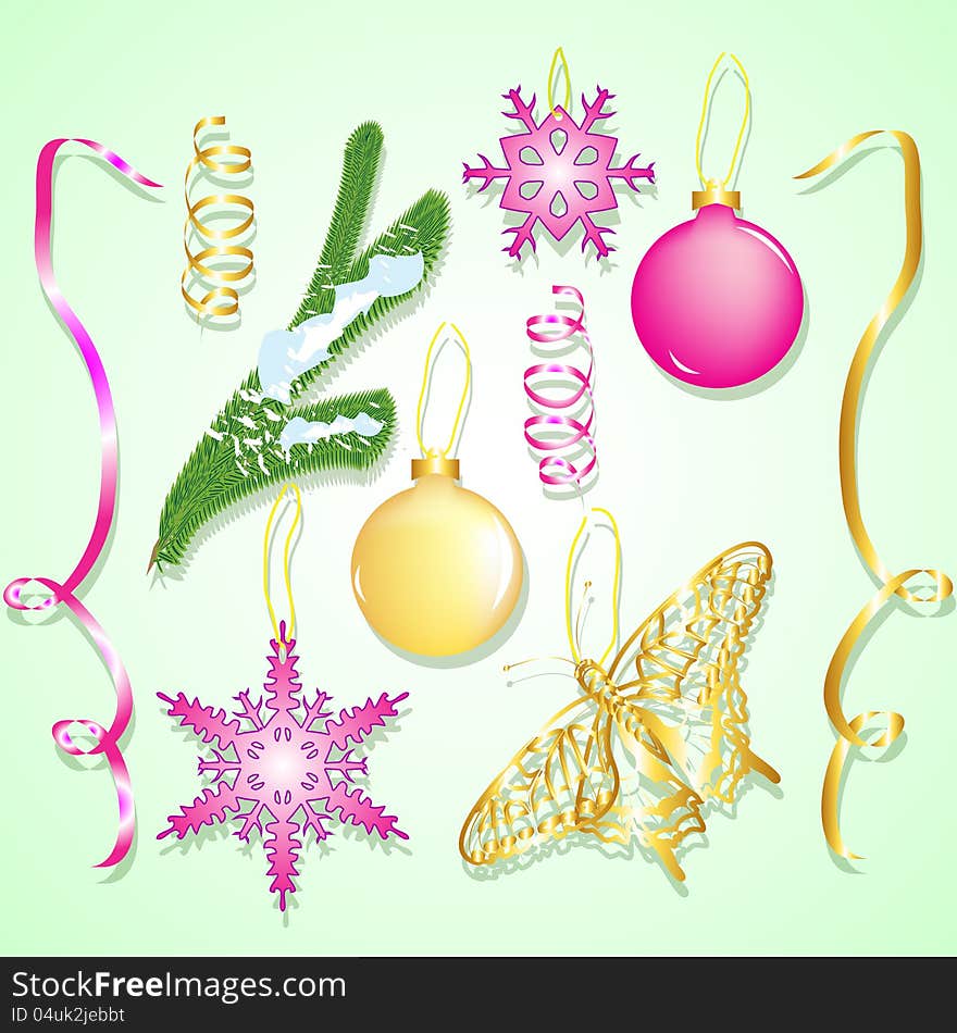 Vector set of Christmas ornaments and design elements. Vector set of Christmas ornaments and design elements