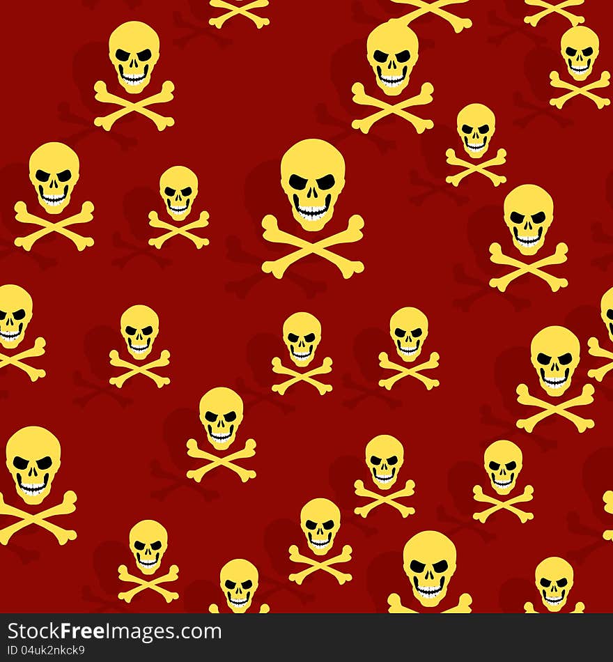 Vector seamless texture, gold skull and crossbones, without gradients and transparencies