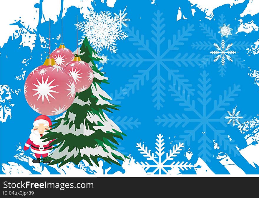 Christmas greetind card  background with santa and Christmas tree. Christmas greetind card  background with santa and Christmas tree