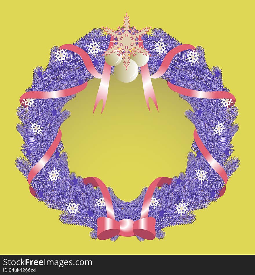 Vector vintage Christmas wreath with ribbons and snowflakes. Vector vintage Christmas wreath with ribbons and snowflakes