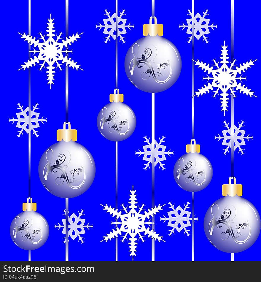 Vector Christmas continuous texture with snowflakes and Christmas balls. Vector Christmas continuous texture with snowflakes and Christmas balls