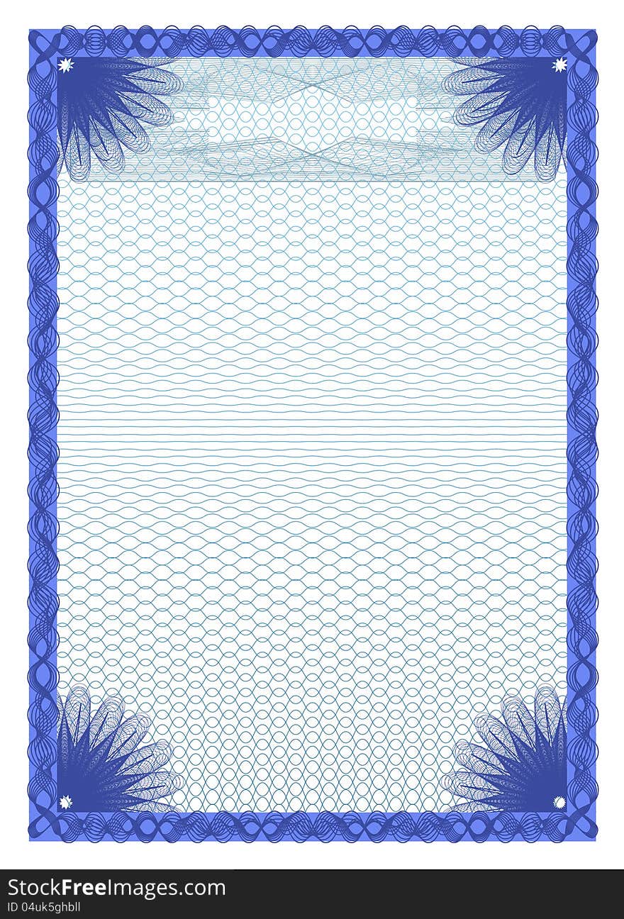 Guilloche vector frame for the certificate, portrait format A4, without gradients and transparencies. Guilloche vector frame for the certificate, portrait format A4, without gradients and transparencies