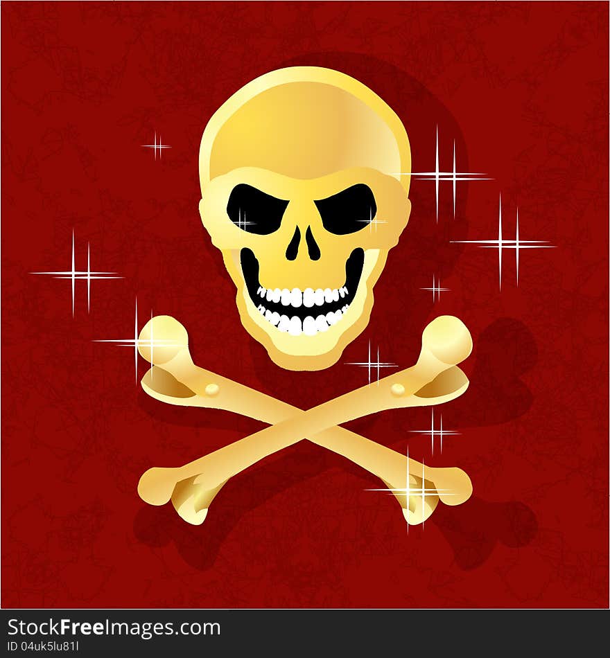 Gold skull and crossbones on the Reds background. Gold skull and crossbones on the Reds background