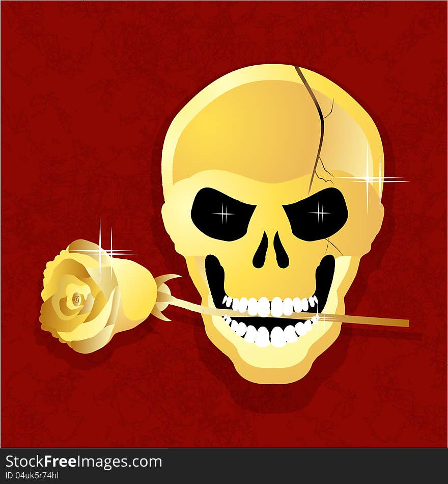 Golden skull with a rose in his teeth for the Reds against