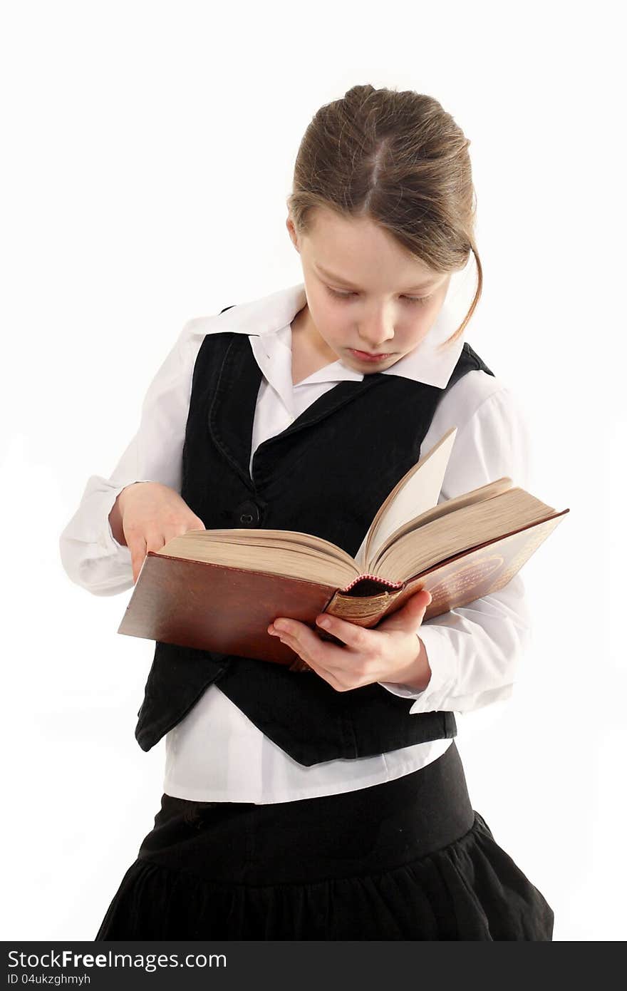 Girl With Book  On White Background