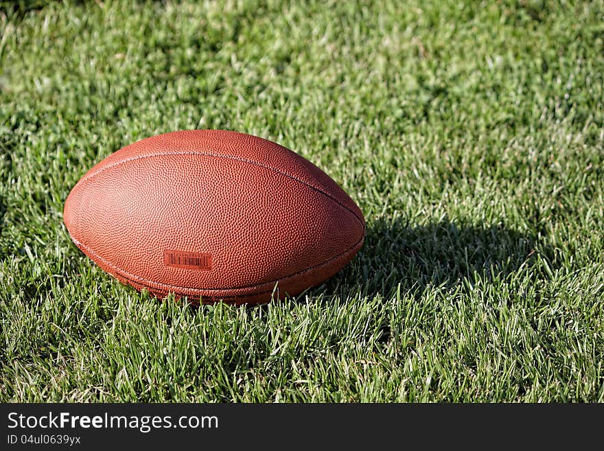 American football ball on the grass. American football ball on the grass