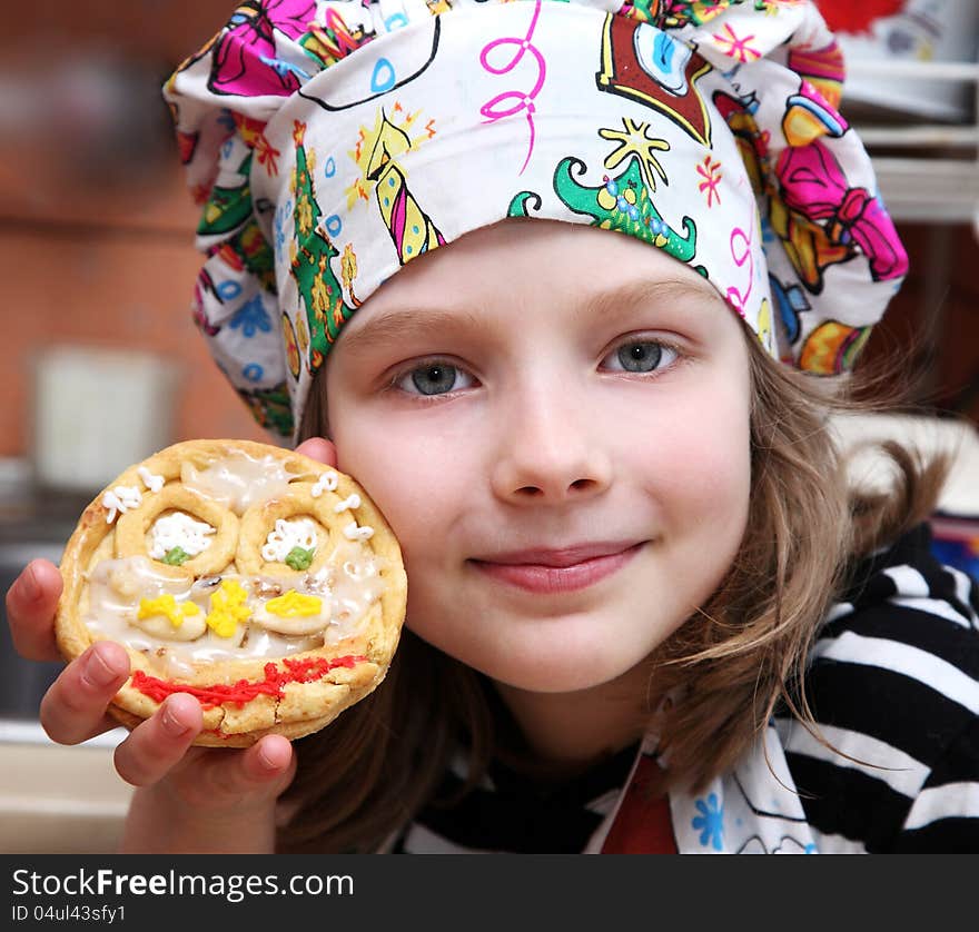 Cook Girl Holding A Cake