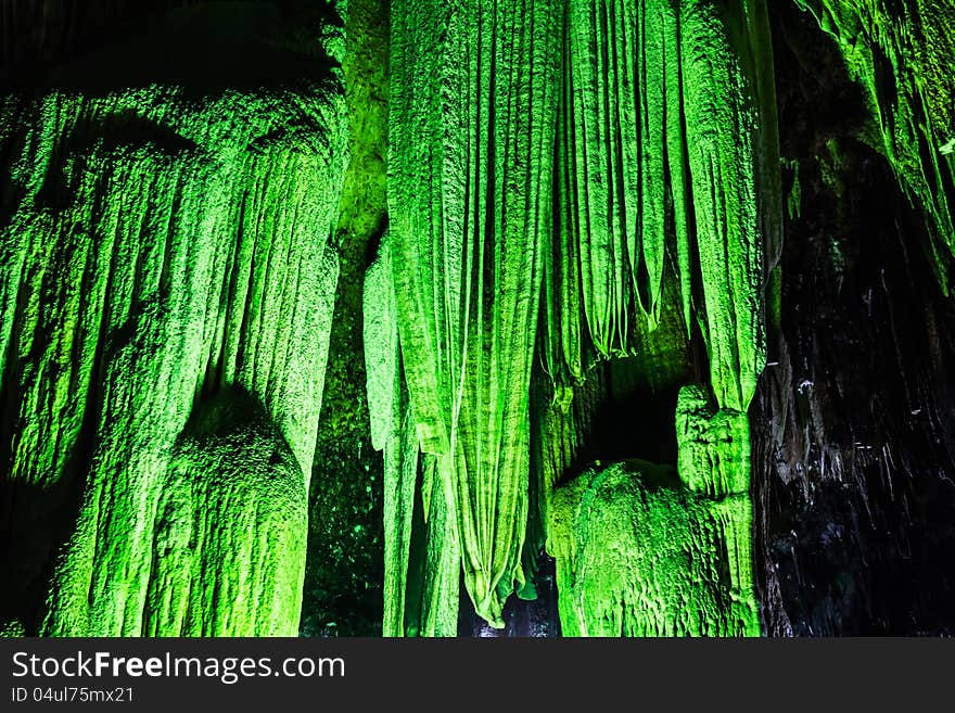 Stalagmites and stalactites in cavern at Ratchaburi.