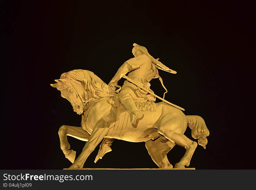 Monument to the Bashkir revolutionary hero Salavat Yulaev on the black background in the night. Monument to the Bashkir revolutionary hero Salavat Yulaev on the black background in the night