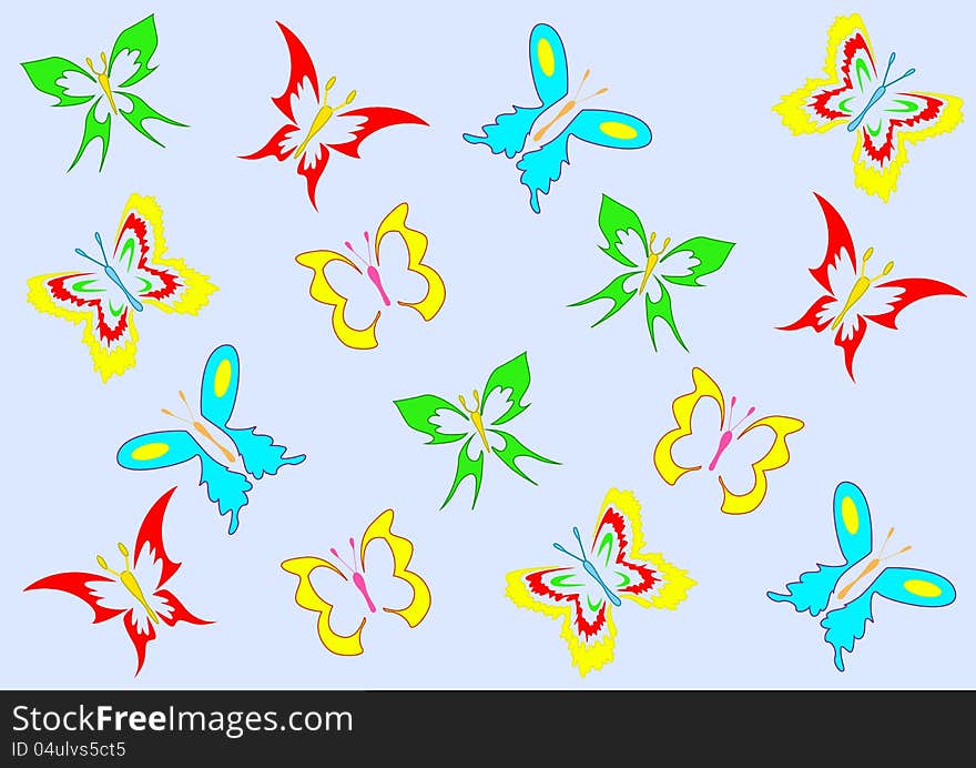 Set of butterflies,  background. Set of butterflies,  background