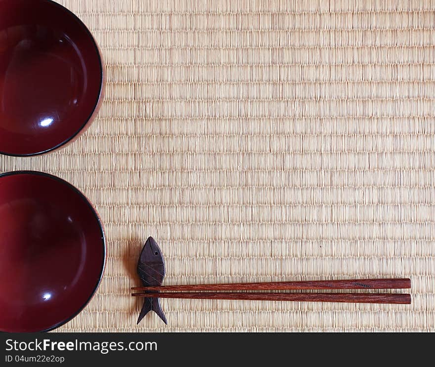 Chopsticks ans two bowls in asian set table. Chopsticks ans two bowls in asian set table