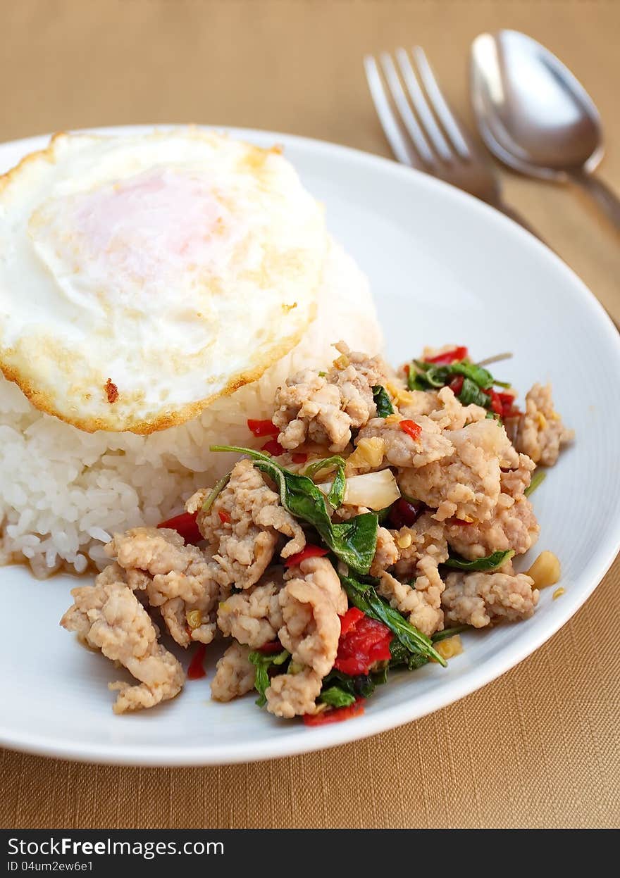 Fried basil leave with pork , thaifood