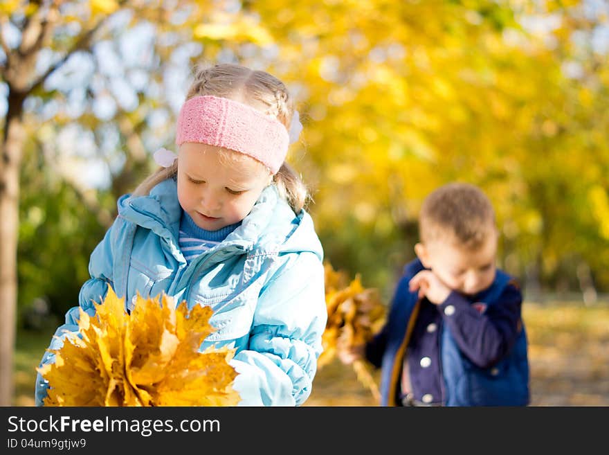 Children in the park in an autumn day