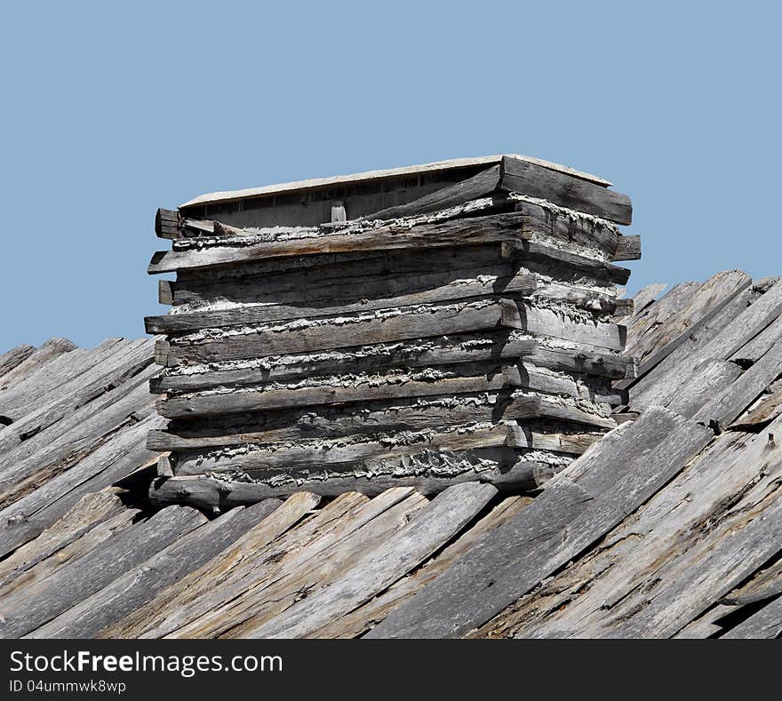 Wood and log fireplace chimney.