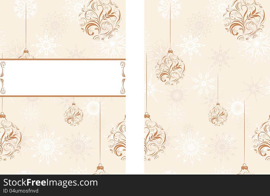 Ornamental background with snowflakes and Christmas balls. Illustration