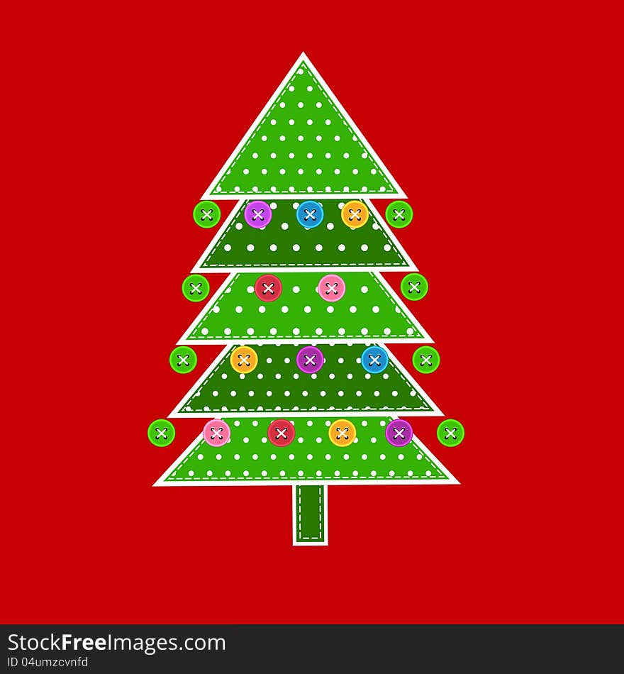 Christmas tree in patchwork style. Vector illustration