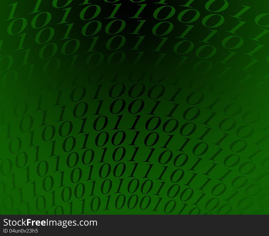 Computer language background in green and black color containing computer language that is binary code.