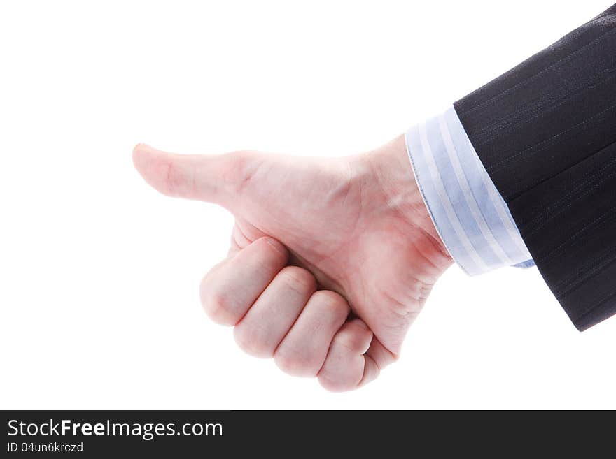 Man Hand With Thumb Up. Isolated On Withe