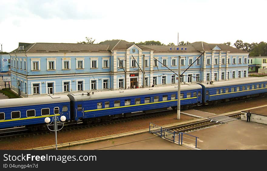 View to the railway station and train