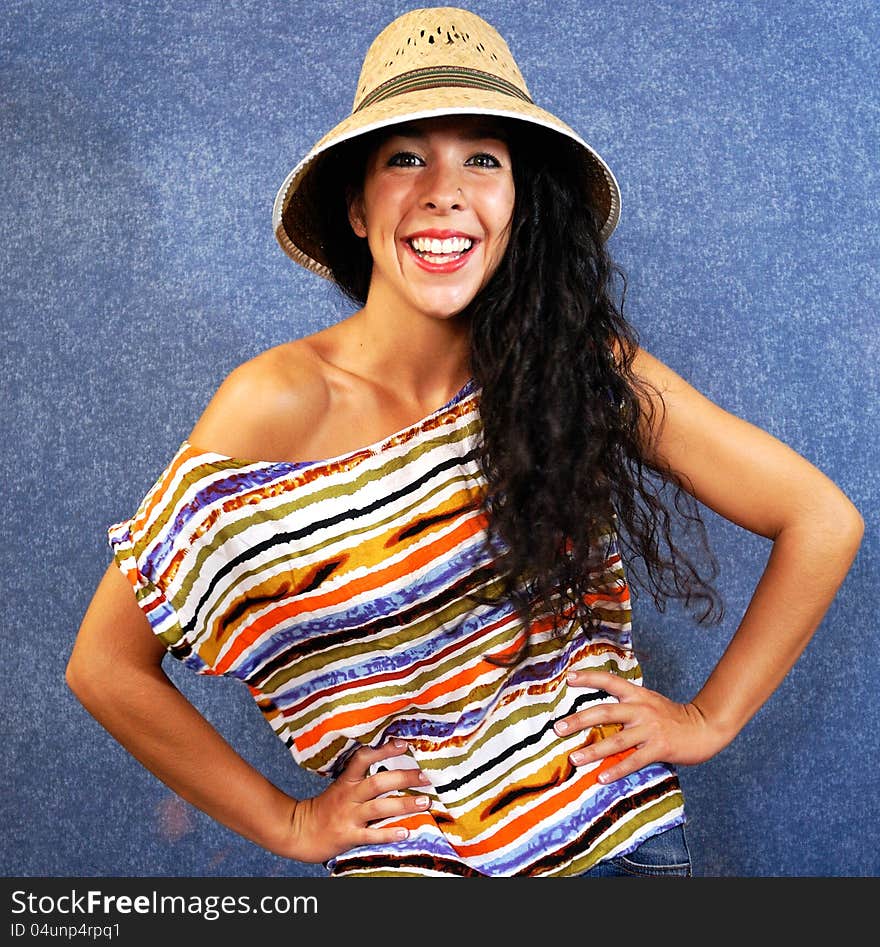 Portrait of a latin woman with shirt colors