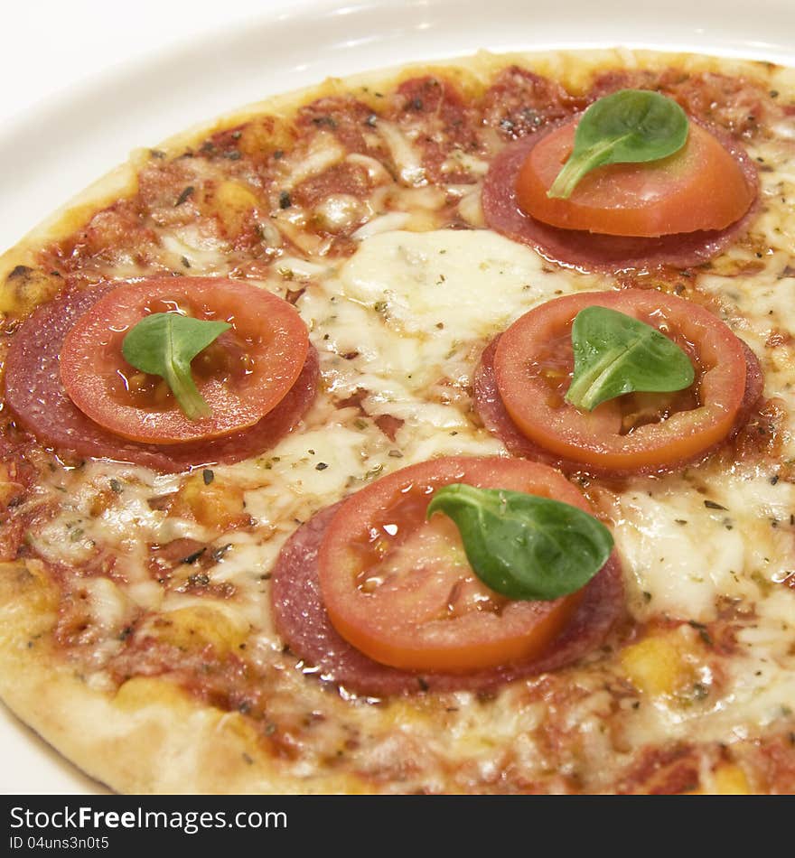 Italian pizza with salami and cheese