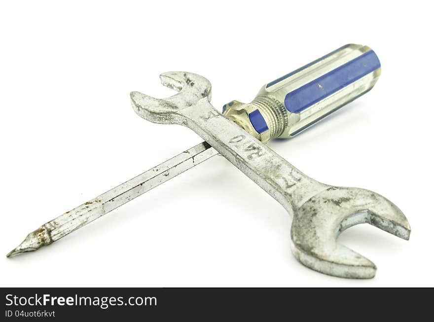 Wrench cross Screwdriver with white background