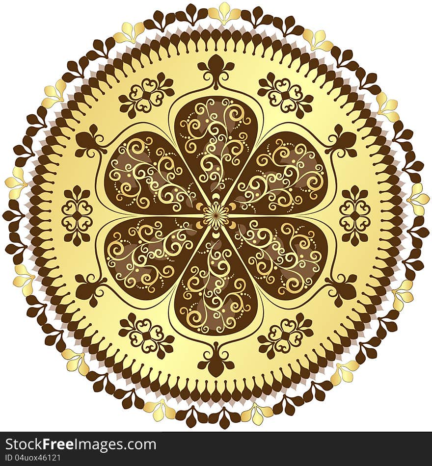 Decorative gold and brown frame with vintage flower on white (vector). Decorative gold and brown frame with vintage flower on white (vector)