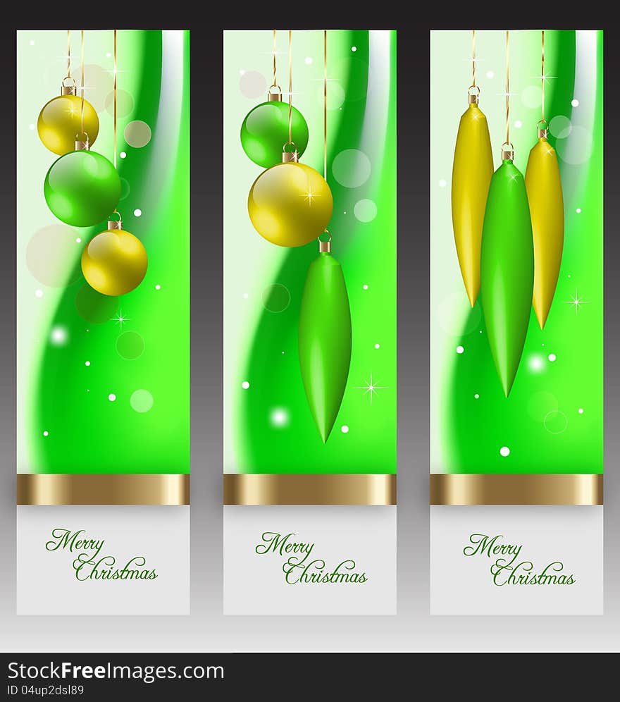 Vector Christmas banners with decoration and gold embellishment. Vector Christmas banners with decoration and gold embellishment