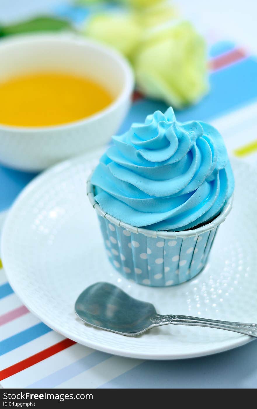 Blue cup cake for coffee break time