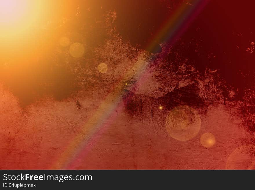 Sunrise effect on concrete wall background