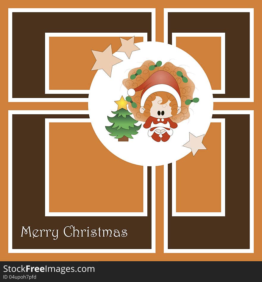 Christmas card with cute little girl. Vector