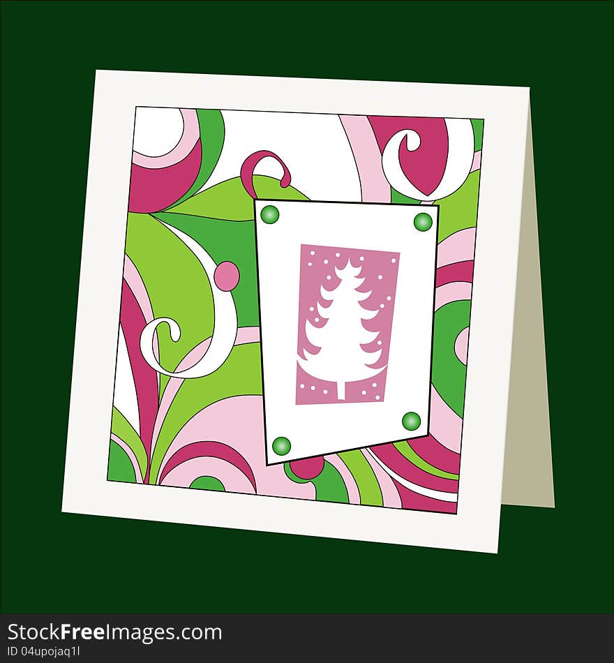 Vector illustration with nice pattern and Christmas tree. Vector illustration with nice pattern and Christmas tree