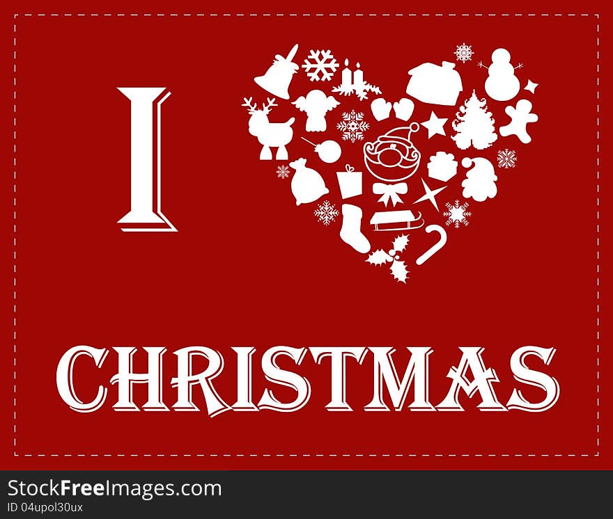 Silhouettes of Christmas objects form a heart. Silhouettes of Christmas objects form a heart