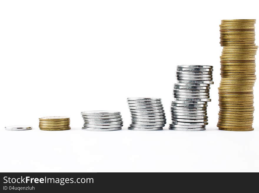 Six blocks of coins tail on a white background. Six blocks of coins tail on a white background