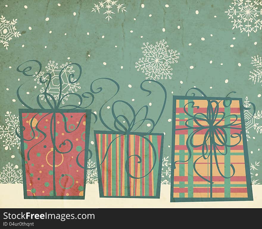 Grunge Christmas background with 3 gifts