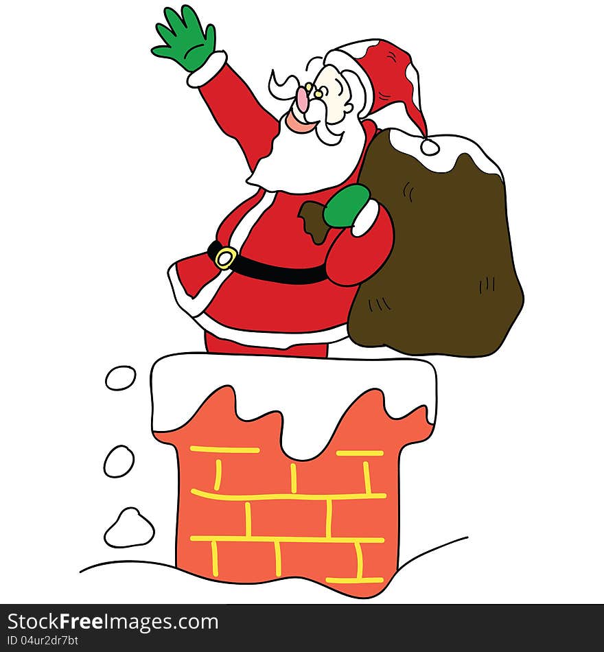 Santa claus in the chimney christmas hand drawn illustration