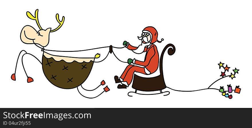 Rudolph santa sleigh christmas cartoon hand drawn