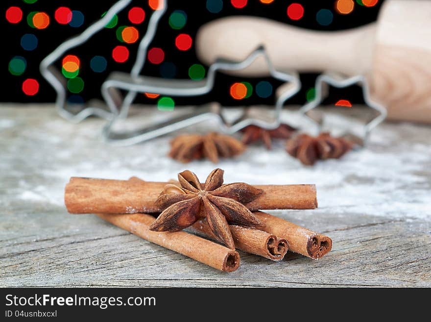 Anise and cinnamon on the background . Anise and cinnamon on the background .