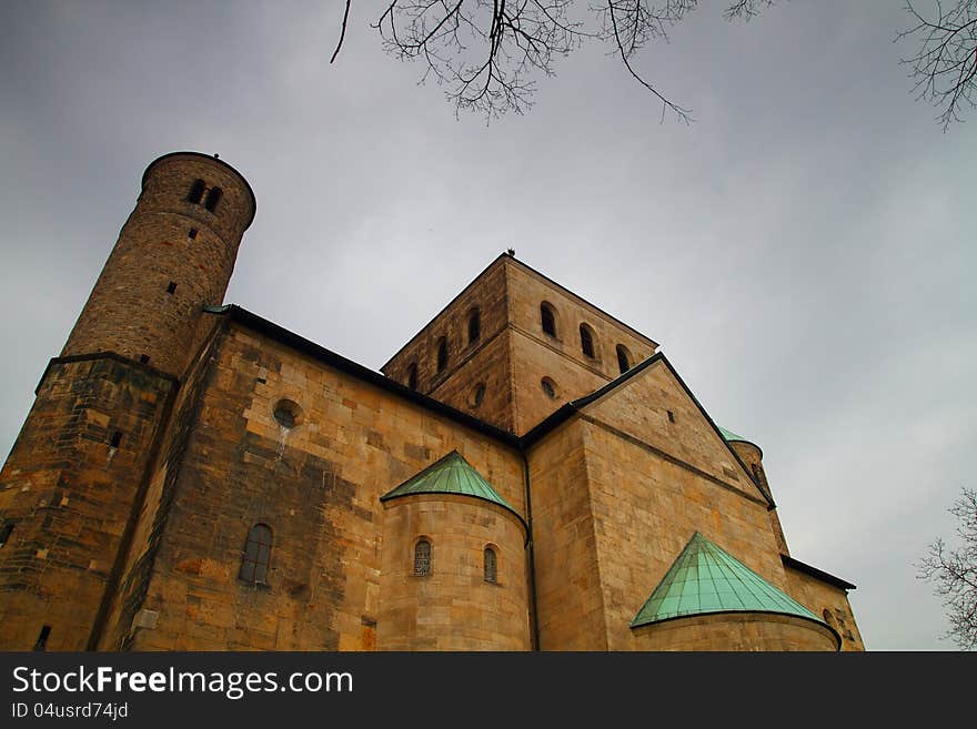 Medieval Building seen on europe, with towers and arched windows